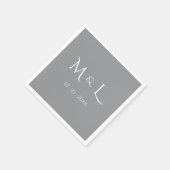 Elegantes grau-weißes Monogramm-Datum Hochzeit Serviette (Ecke)