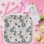 Elegantes graues blaues Pfirsichblumenmuster Pappteller (Party)