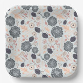 Elegantes graues blaues Pfirsichblumenmuster Pappteller (Vorderseite)