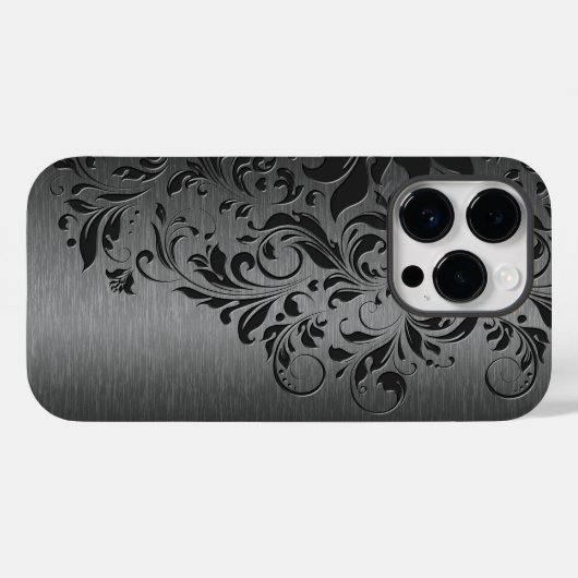 Elegantes graues Blumengeflecht auf Grau Case-Mate iPhone Hülle (Rückseite (Horizontal))
