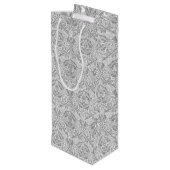Elegantes graues Blumenmuster Geschenktüte Für Weinflaschen (Rückseite Schrägansicht)