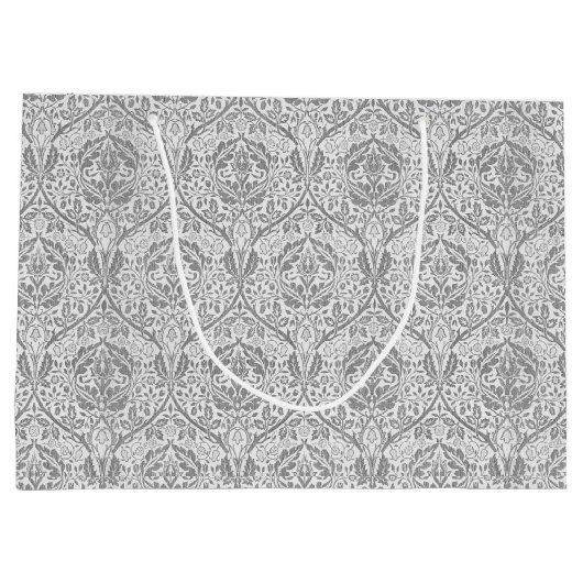 Elegantes graues Blumenmuster Große Geschenktüte (Rückseite)