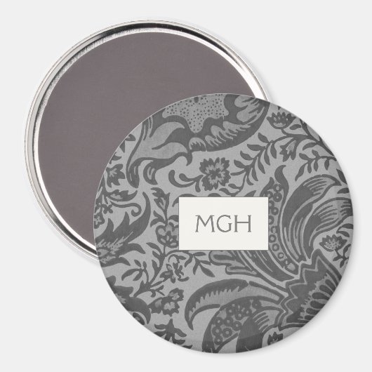 Elegantes graues botanisches Muster Monogramm Magnet (Vorderseite/Rückseite)