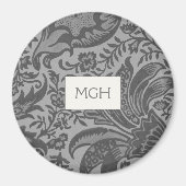 Elegantes graues botanisches Muster Monogramm Magnet (Vorne)