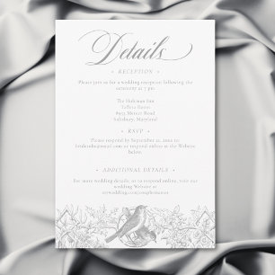 Elegantes graues Chinoiserie Natur- & Vogelhochzei Begleitkarte