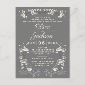 Elegantes graues, florales Abendessen nach der Pro Postkarte