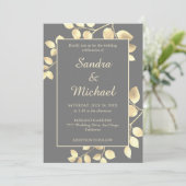 Elegantes graues goldenes Blätter Einladung zur Ho (Stehend Vorderseite)