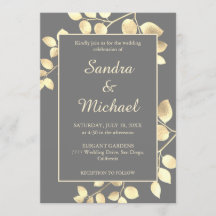 Elegantes graues goldenes Blätter Einladung zur Ho