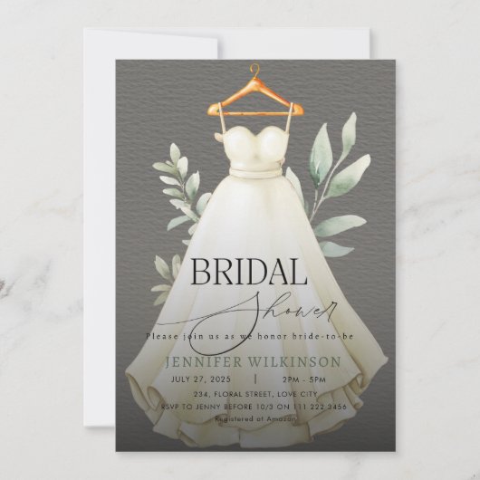 Elegantes graues Grünkleid Gown Brautparty Einladung (Vorderseite)