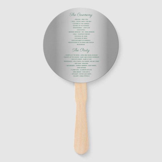 Elegantes graues Hochzeitsprogramm Fächer (Rückseite)