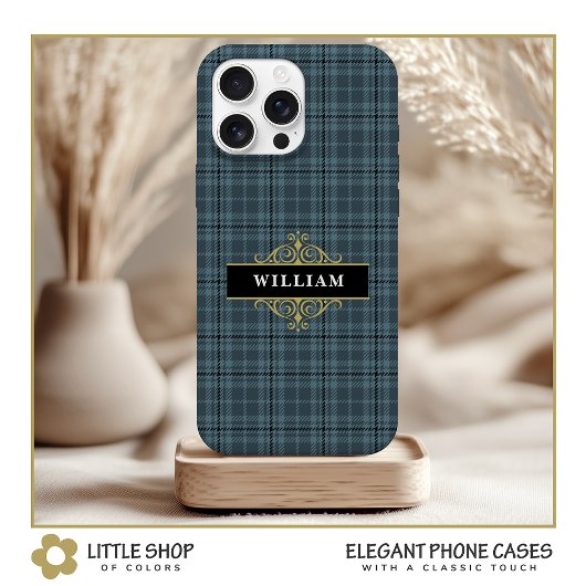 Elegantes Graues Karo Gold-Monogramm Case-Mate iPhone Hülle