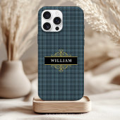 Elegantes Graues Karo Gold-Monogramm Case-Mate iPhone Hülle