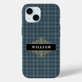 Elegantes Graues Karo Gold-Monogramm Case-Mate iPhone Hülle (Rückseite)