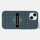Elegantes Graues Karo Gold-Monogramm Case-Mate iPhone Hülle (Rückseite (Horizontal))