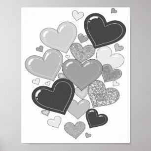 Elegantes graues künstlerisches Herz-Motiv Poster