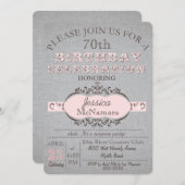 Elegantes graues Leinen und rosa Einladung (Vorne/Hinten)