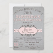 Elegantes graues Leinen und rosa Einladung (Vorderseite)