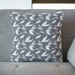 Elegantes graues, modernes botanisches Blattmuster Kissen