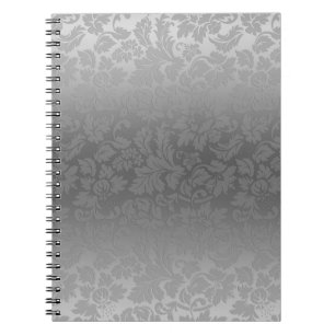 Elegantes graues monochromes florales Damastmuster Notizblock