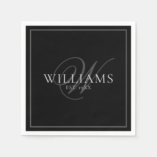 Elegantes graues Monogramm Name Familie formales A Serviette (Vorderseite)