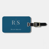 Elegantes graues Monogramm, Name & Info, Ocean Blu Gepäckanhänger (Vorderseite horizontal)