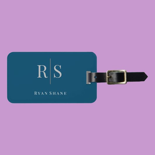 Elegantes graues Monogramm, Name & Info, Ocean Blu Gepäckanhänger