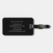 Elegantes graues Monogramm, Name & Info, schwarz Gepäckanhänger (Rückseite horizontal)