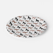 Elegantes graues Muster der Pferdbrown, Schwarzes Pappteller (Schrägansicht)