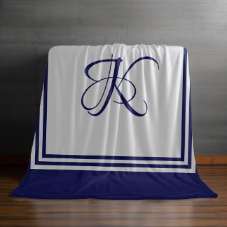 Elegantes, graues Quadrat-Muster, initiales Monogr Fleecedecke