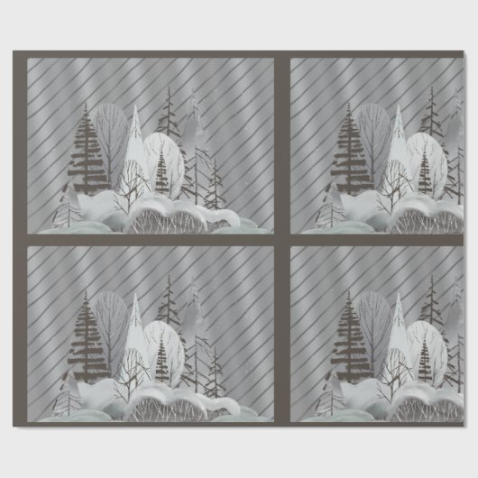 Elegantes graues Retro Woodland Holiday Wrapping P Geschenkpapier (Flach)