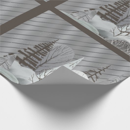 Elegantes graues Retro Woodland Holiday Wrapping P Geschenkpapier (Ecke)