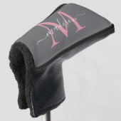 Elegantes graues Rosa Monogramm Feminine Script Golf Headcover (3/4 Vorderseite)