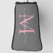 Elegantes graues Rosa Monogramm Feminine Script Golf Headcover (Rotieren 90)