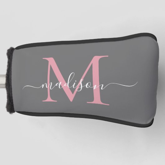 Elegantes graues Rosa Monogramm Feminine Script Golf Headcover (Vorderseite)