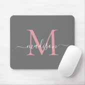 Elegantes graues Rosa Monogramm Modernes Skript Mousepad (Mit Mouse)