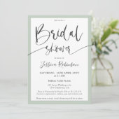 Elegantes graues schlinggrünes Script-Brautparty Einladung (Stehend Vorderseite)