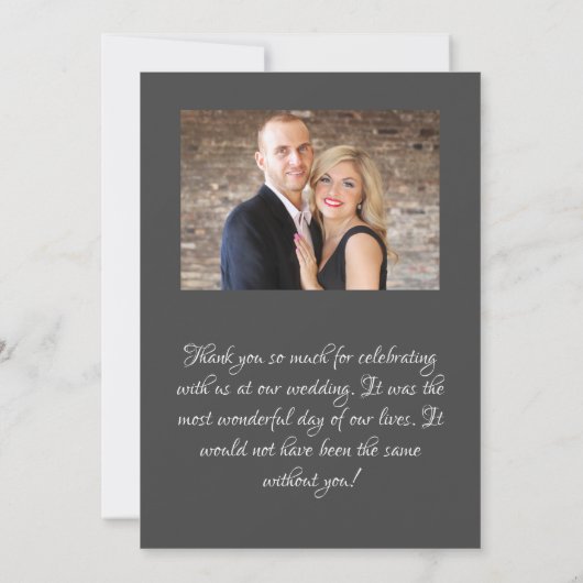 Elegantes Graues Script 2 Foto Hochzeit Dankeskarte (Rückseite)