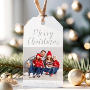 Elegantes graues Script Weihnachts-Foto Geschenkanhänger