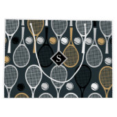 Elegantes, graues Tennisspiel Ball Pattern & Initi Große Geschenktüte (Rückseite)