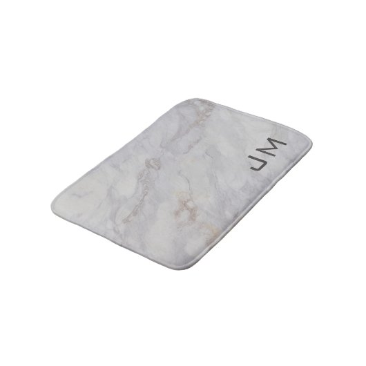 Elegantes graues und beigefarbenes Marmordesign Badematte (Schrägansicht)