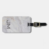Elegantes graues und beigefarbenes Marmordesign Gepäckanhänger (Vorderseite horizontal)