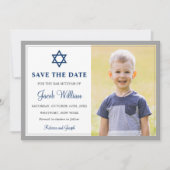 Elegantes Graues und Navy Blue Bar Mitzvah Foto Save The Date (Vorderseite)