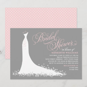 Elegantes graues und rosa Hochzeitskleid Brautpart Einladung