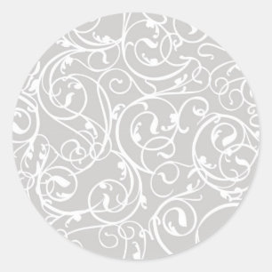 Elegantes graues Vintage-Rollen-Damaskusmuster Runder Aufkleber