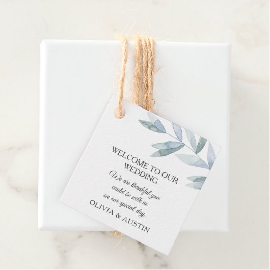 Elegantes graues, wasserfarbenes Blattwerk. Botani Geschenkanhänger (Beispiel)