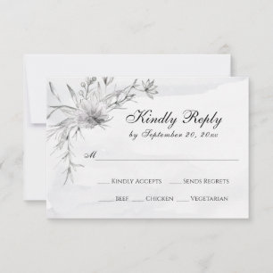 Elegantes, graues weißes, florales Wasserfarbenwas RSVP Karte