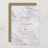 Elegantes, graues weißes und goldfarbenes Marmorho Einladung (Vorne/Hinten)