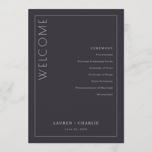 Elegantes graues Zeremonienprogramm Programm (Vorderseite)