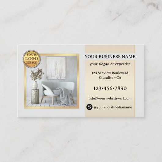 Elegantes Graugoldmöbel oder Innendesign Visitenkarte (Vorderseite)