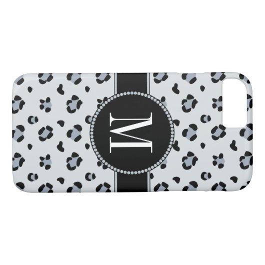 Elegantes Grauschneeleopard Cool Silver Monogramm Case-Mate iPhone Hülle (Rückseite (Horizontal))